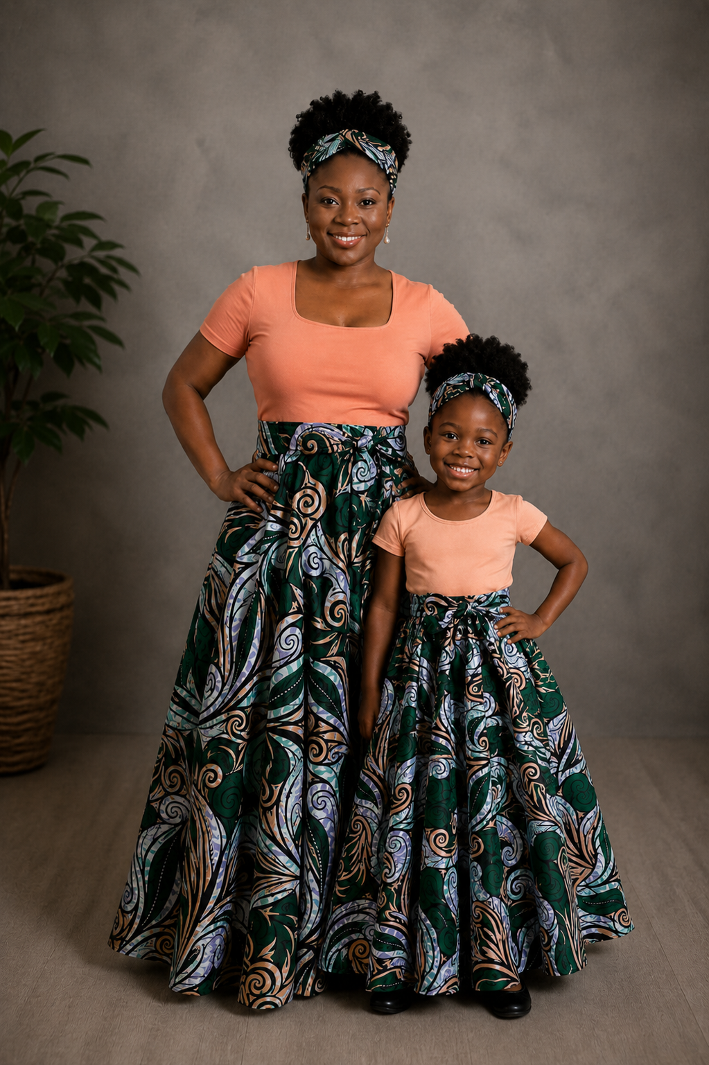 African Maxi Skirt - Apricot Swirl Print