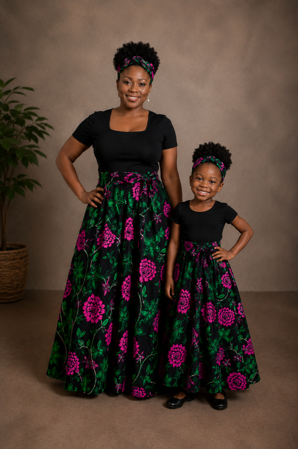 African Maxi Skirt - Pink Large Flowers Print