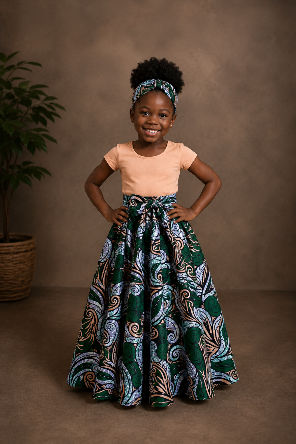African Maxi Skirt - Apricot Swirl Print