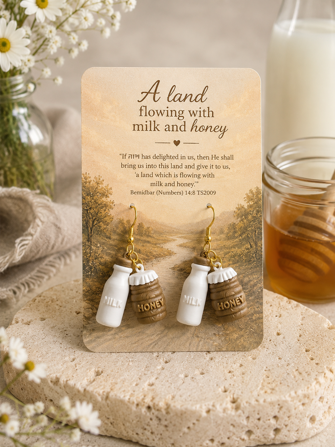 Milk and Honey Earrings - Bible Jewelry