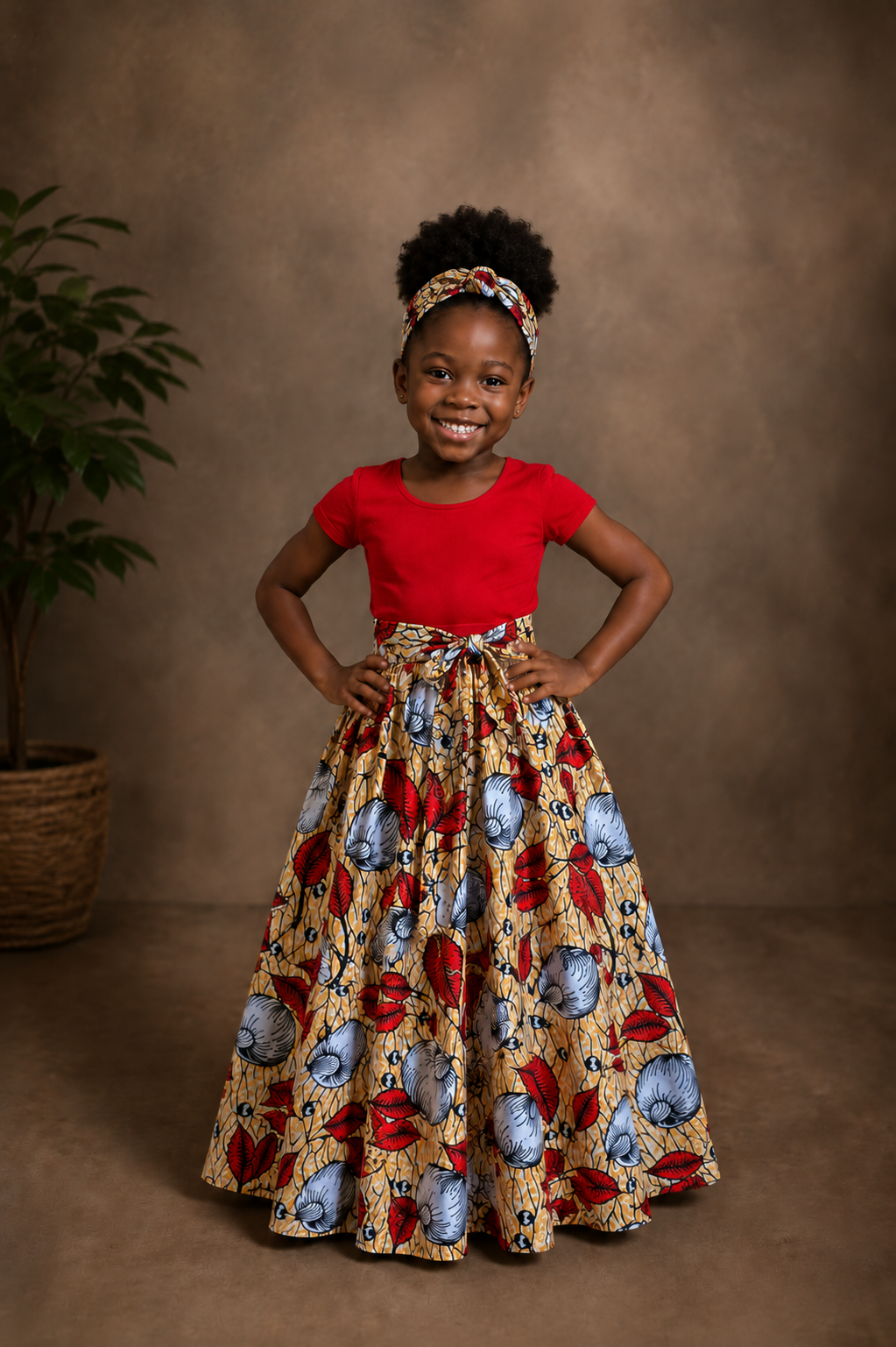 African Maxi Skirt - Red Shell Print