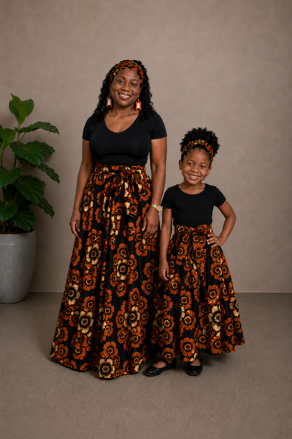 African Maxi Skirt - Gold and Orange Print
