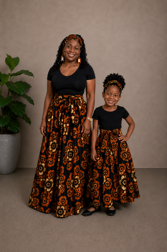 African Maxi Skirt - Gold and Orange Print
