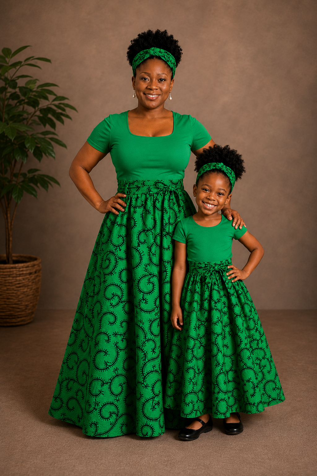 African Maxi Skirt - Green or Yellow Black Swirl