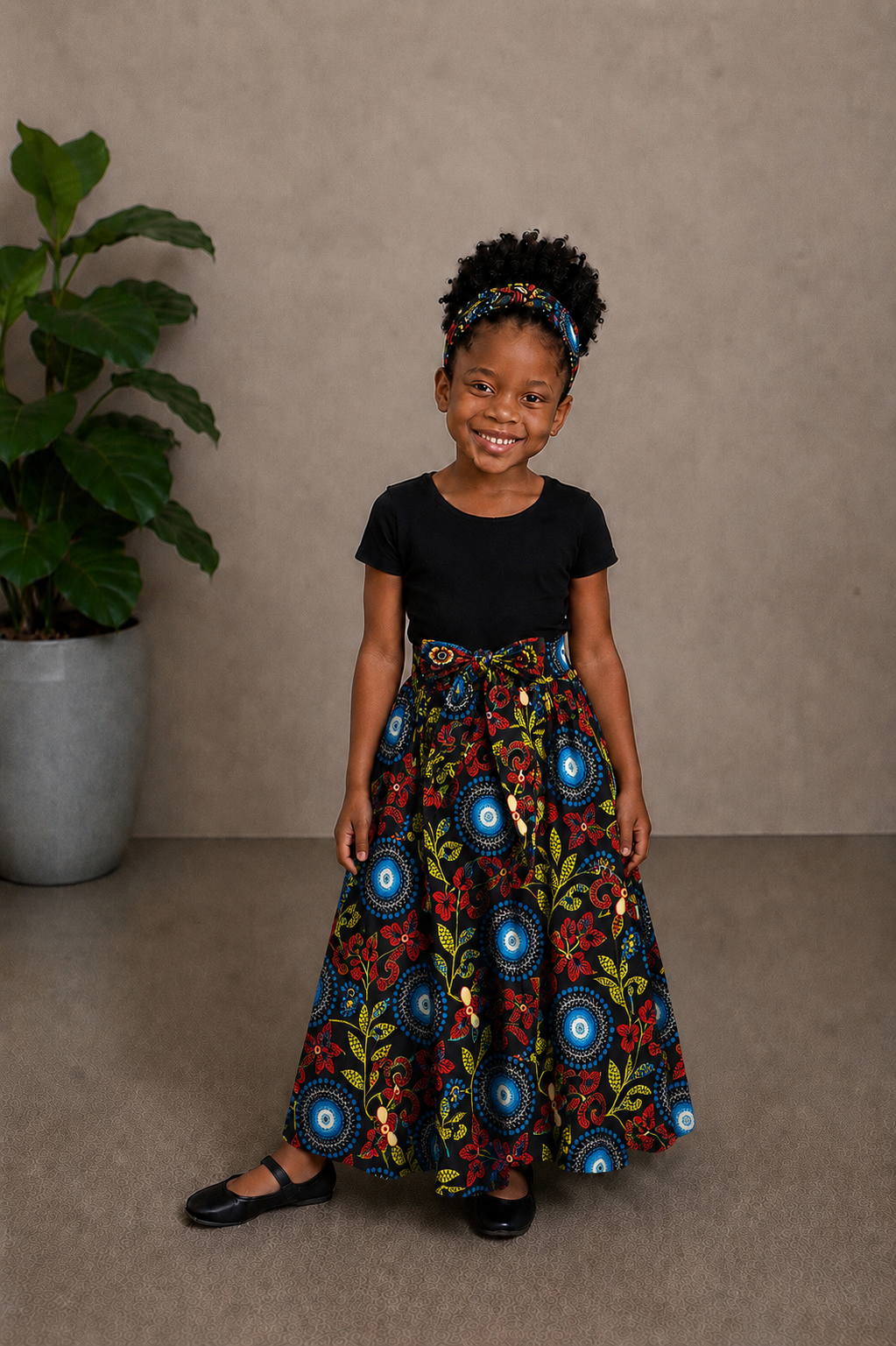 African Maxi Skirt - Circle Flower Print