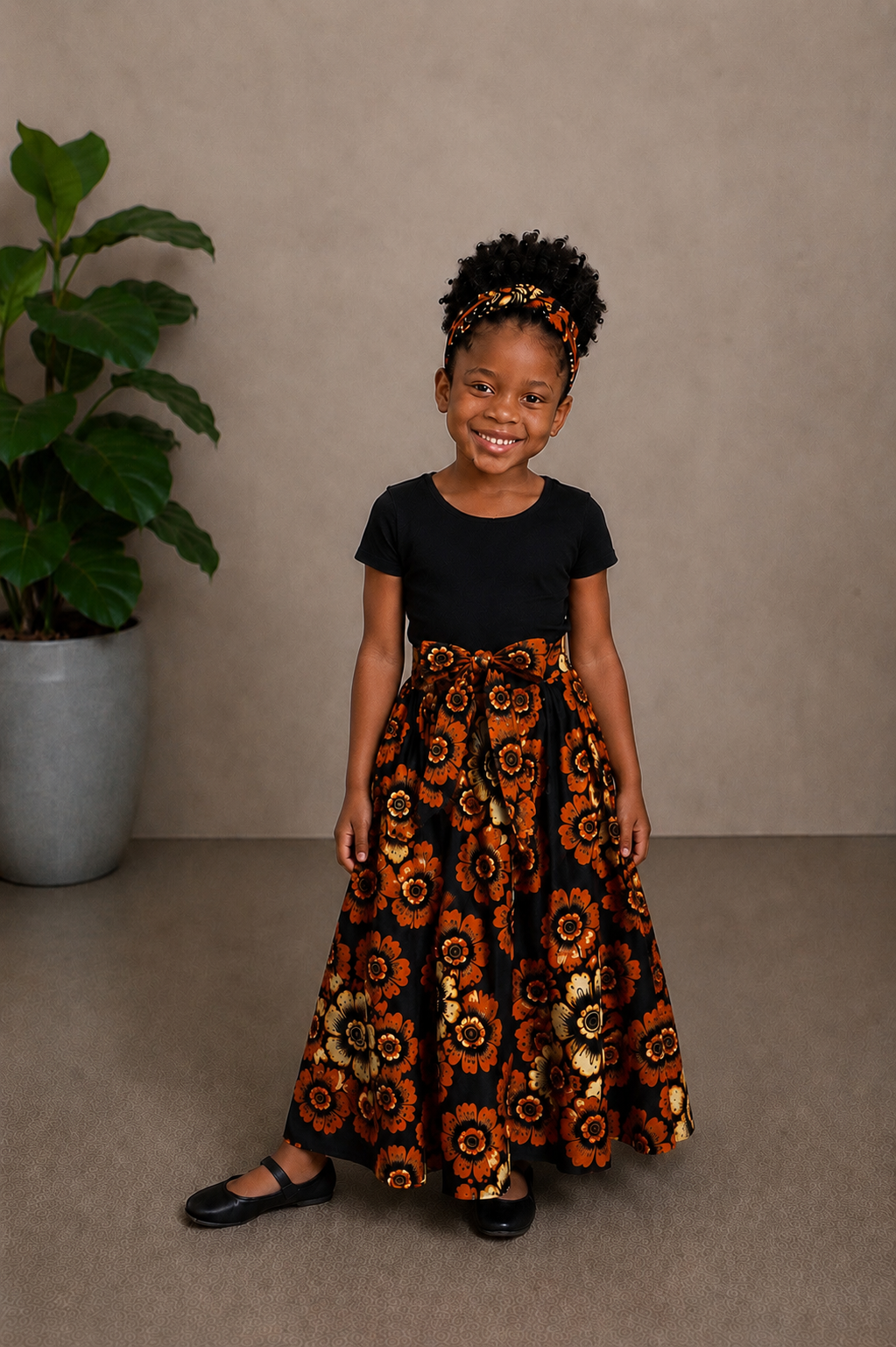 African Maxi Skirt - Gold and Orange Print