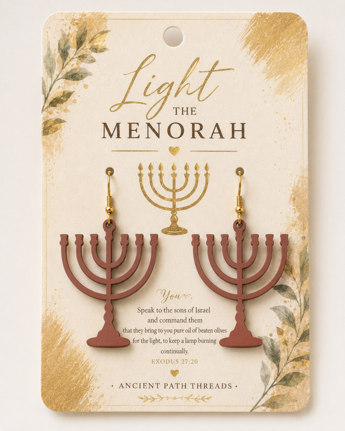 Menorah Earrings - Torah Jewelry | Hooks or Clip Ons