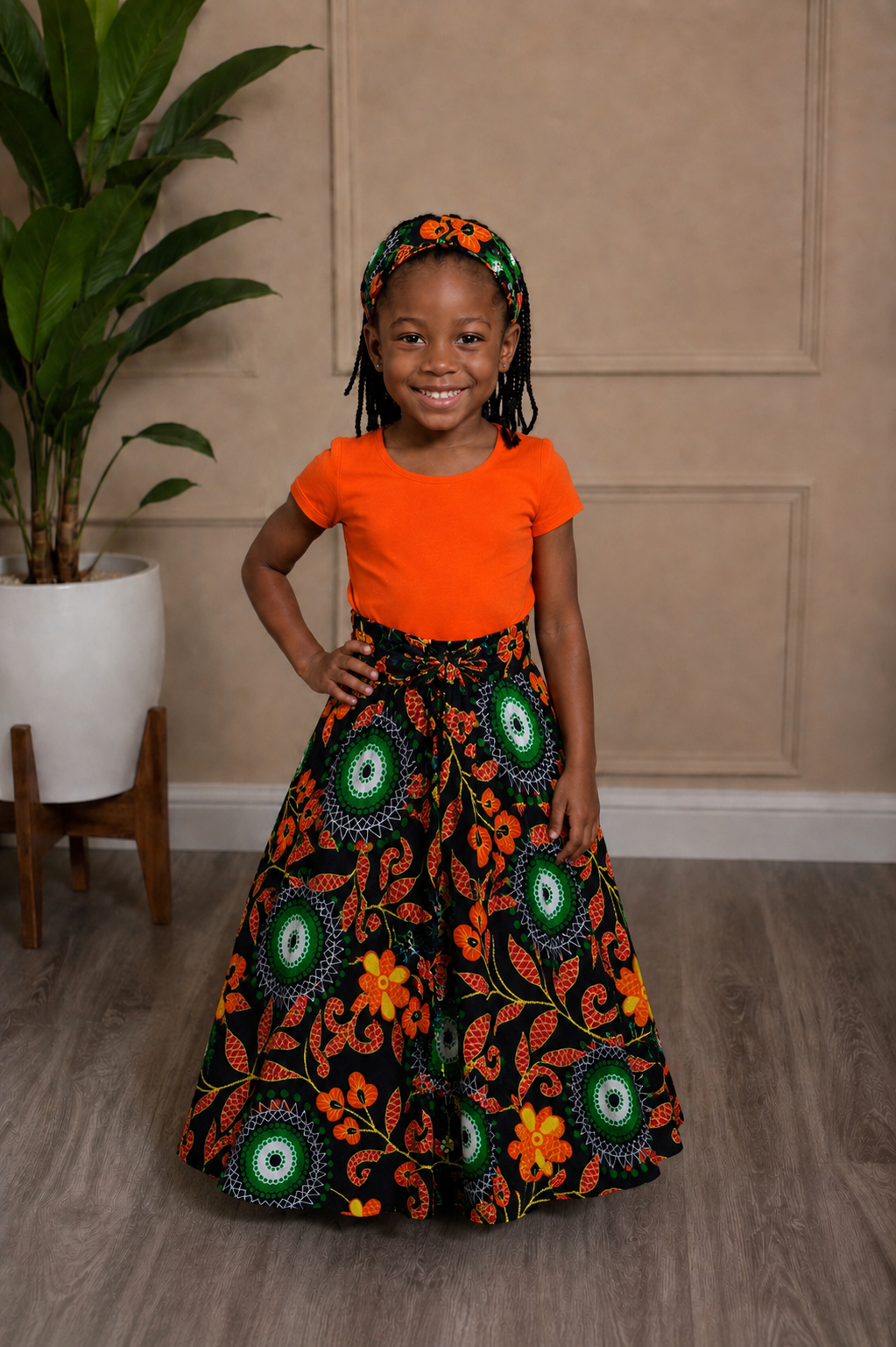 African Maxi Skirt - Circle Flower Print