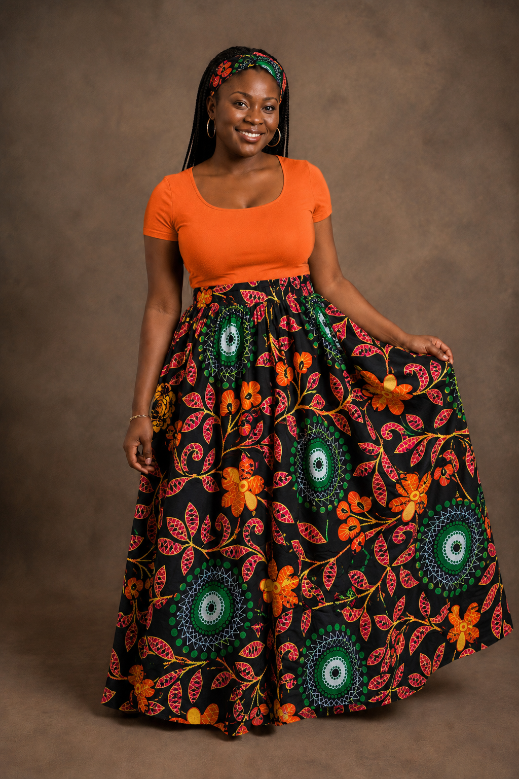 African Maxi Skirt - Circle Flower Print