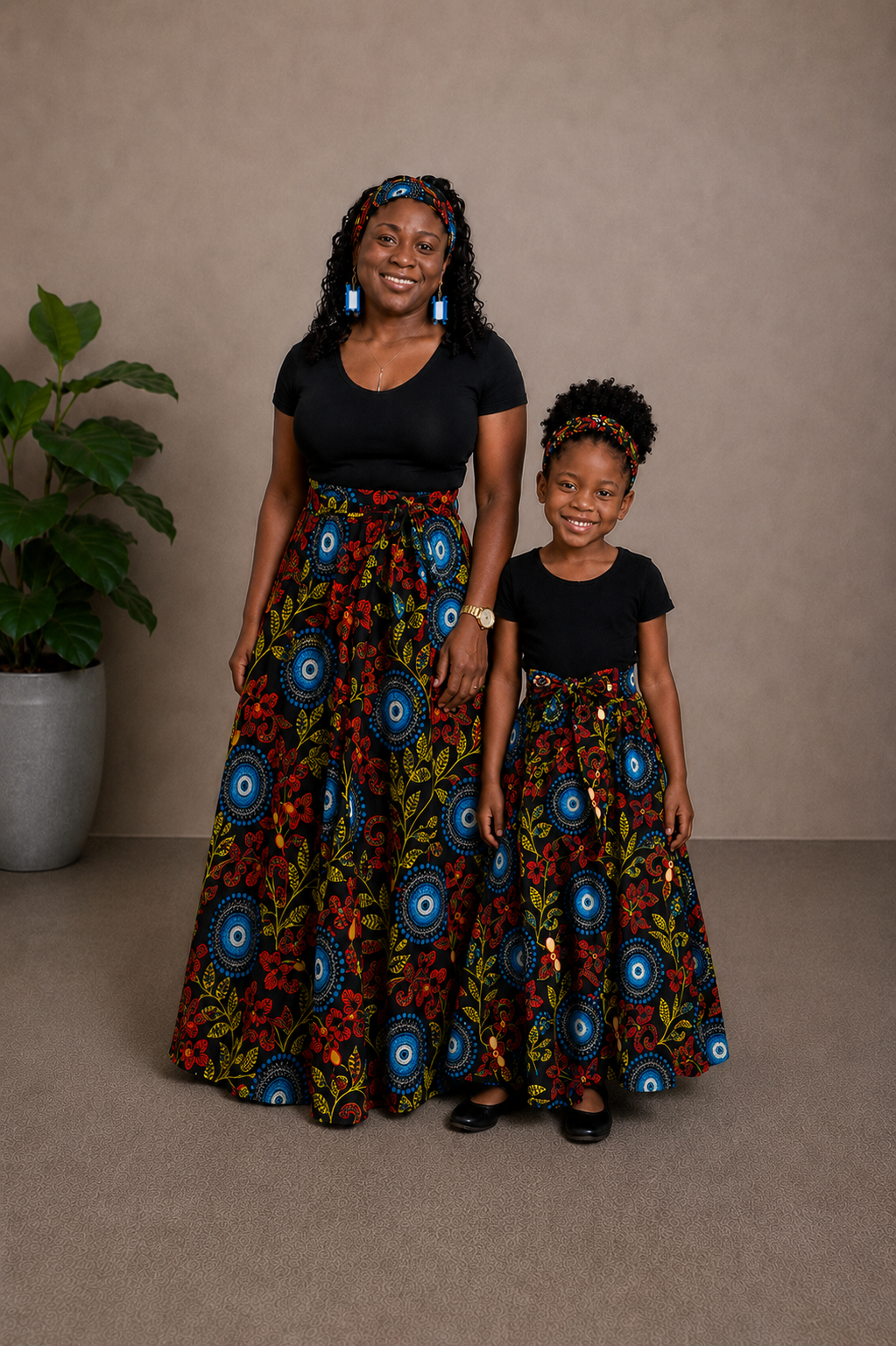 African Maxi Skirt - Circle Flower Print