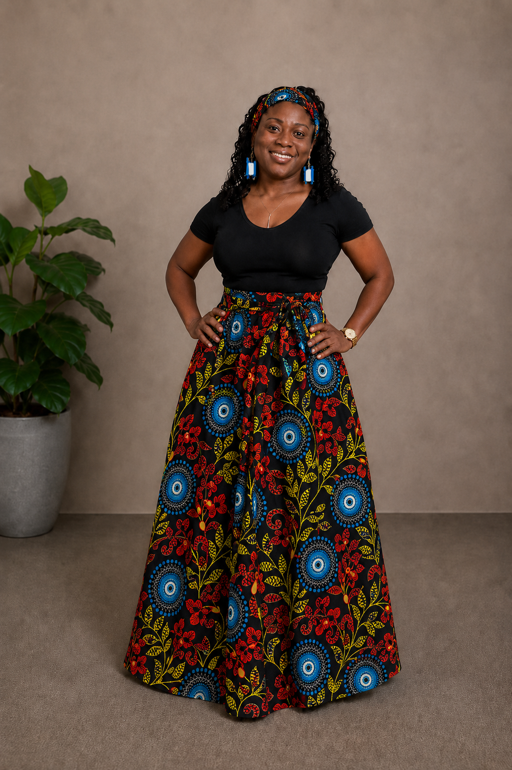 African Maxi Skirt - Circle Flower Print