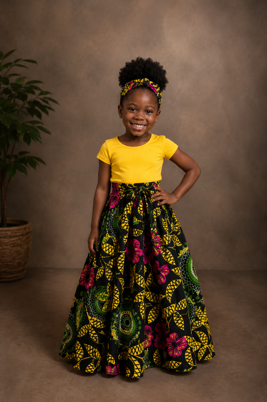 African Maxi Skirt - Circle Flower Print