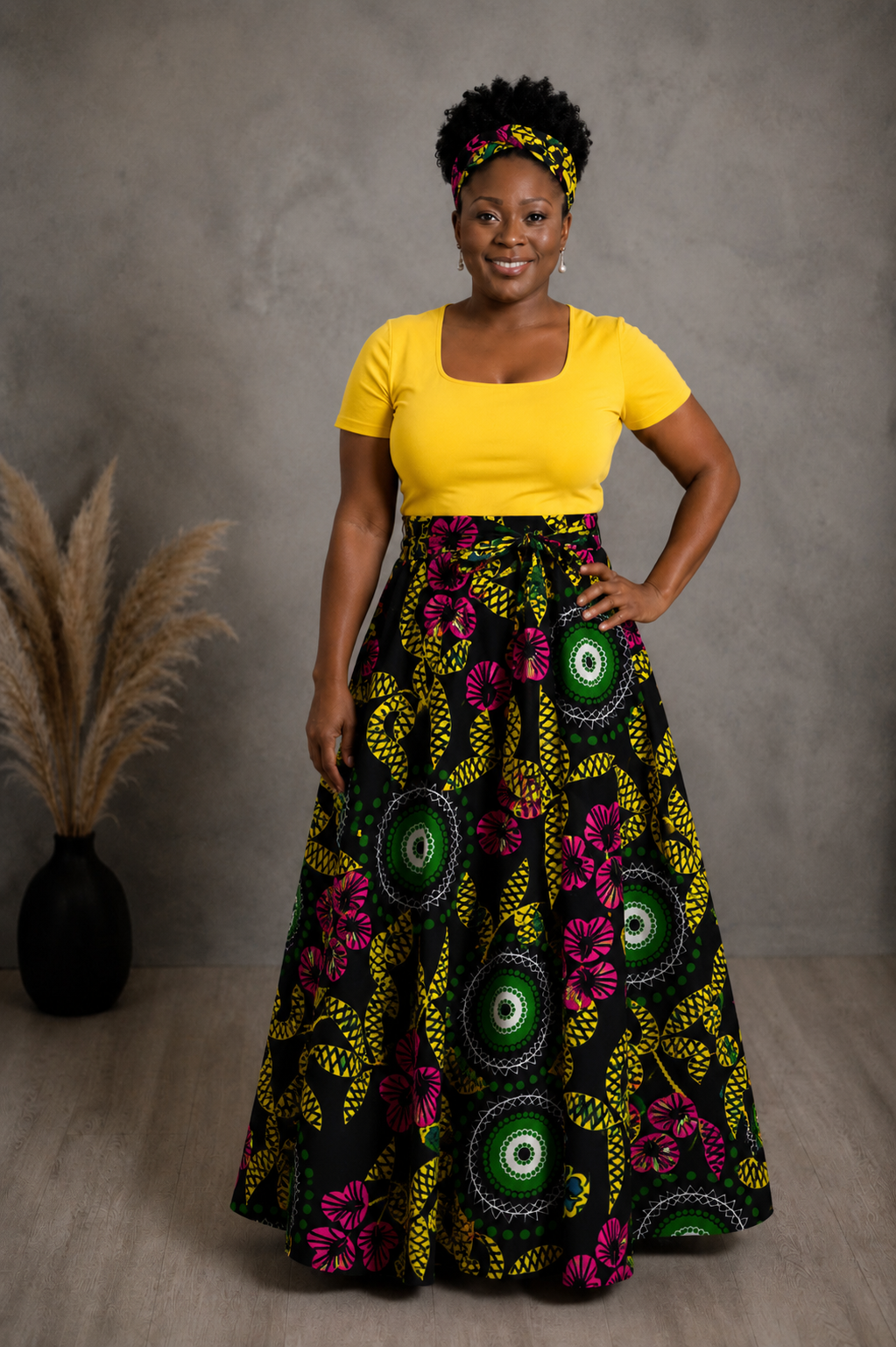 African Maxi Skirt - Circle Flower Print